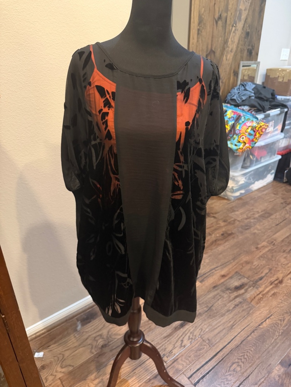 Black Velvet Burnout Short Sleeve Overlay Tunic